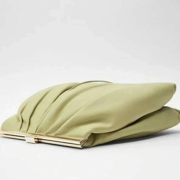 ZARA NEW LEATHER DOUBLE COMPARTMENT PLEATED CROSSBODY BAG green 6740/510 - Picture 6 of 6